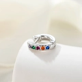 Silver-finish hoop earring with vibrant rainbow zircon stones on a white display pedestal - Colorful (A516-2#) / 6mm Inner Diameter/Thick Pin