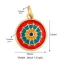 Gold heart enamel pendant with sunburst spiderweb pattern and blue zircon center - Red Yellow Blue Enamel Round Charm