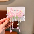 Pink cherry blossom tassel hair clips with gradient petals and pearls for girls - 16# Purple Pink Large Flower Pair Clips