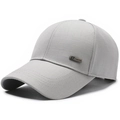 Structured light grey baseball cap for men with S FASHION rectangular metal accent - Adjustable / Light Gray