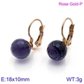 Rose gold titanium earrings with purple faceted crystal beads 18x10mm size - Rose Gold & Deep Purple