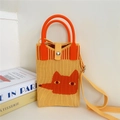 Detail of cute fox pattern on yellow knitted mini bag with bright metal buckle strap - 4 Phone Bag-Little Fox