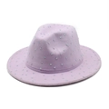 Lavender fedora hat with colorful rhinestones on wool felt fabric for a stylish jazz look - Light Purple