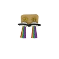 Detailed view of UFO acrylic earrings with rainbow beams and sparkling gold stars - Rainbow Beam Star Style(12C45)