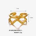 Golden stainless steel heart ring with double-layer wave design and 1.7cm diameter - Golden Heart Ring