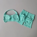 Mint green halter yoga set with ribbed knit texture and high waist scrunch butt shorts - S / Mint Green