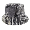 Detail of paisley and floral patchwork print on a reversible cotton bucket hat - M (56-58cm) / Gray
