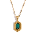 Collana placcata oro 18K con ciondolo esagonale e gemma verde con taglio a smeraldo lucido - Oro Esagono Zirconia Verde