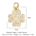 Golden copper clover charm with cubic zirconia inlay, size 14x12mm for DIY jewelry - Gold Heart Clover Pendant (VB210)