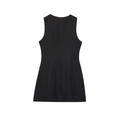 Detail view of the invisible zipper and princess seams on a black sleeveless A-line dress - XS / Black
