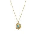 Collier en or ajouré avec pendentif ovale en pierre naturelle de turquoise - Pendentif Ovale en Dentelle Creuse Dorée/Pierre Bleue