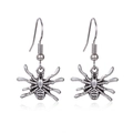Silver spider drop earrings with detailed metal engraving and hook fastener - 14.Silver Spider Earrings