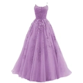 Detail of light purple lace appliques and multi-layer tulle on a formal evening gown - US size 2 / Bottoms / Purple