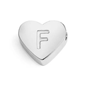 Polished silver stainless steel heart charm bead with engraved capital letter F - Letter F (Silver)