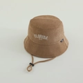Detail of tan corduroy kids bucket hat featuring FLORIDA embroidery and adjustable strap - 50cm (1-3 Years) / Florida-Khaki