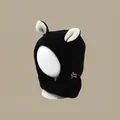 Winter knit earflap hat for kids in classic black featuring cute white round ears - Embroidered Double Ears Black (2 Months - 2 Years Old)