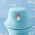 Light blue bucket hat featuring a cute cartoon frog and mushroom embroidery for summer - One Size / Sky Blue