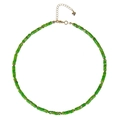 Detail of green turquoise beaded necklace with golden spacers and heart pendant - Emperor Stone Necklace