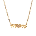 Detail of gold MOM necklace with heart-shaped pendant featuring sparkling zircon micro-inlay - Gold Style (G-312)
