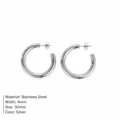 Elegant silver stainless steel C-shaped hoop earrings, 4mm wide and 30mm diameter. - Smooth Style (YE35961) / 30mm / Steel