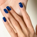 Blue glossy medium square press-on nails for women with natural finish - Medium Square / Dark Blue