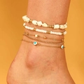 Set de tobilleras bohemias doradas con piedras blancas y dijes de ojo turco - Blanco (01 KC Gold)