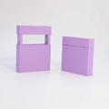 Lavender PE film floating jewelry display box in closed and open states - Purple Floating Box + Resealable Drawer Box; 110*110*20mm