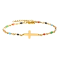 Bracciale vintage a croce in acciaio inossidabile dorato con perline colorate - BR-1477G Stile Croce