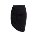Detail of black ruched mini skirt with drawstring and asymmetrical hem on white background - S-M / Wrap Skirt / Maxi Skirt