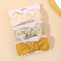 Set of 3 baby bow headbands featuring floral patterns and solid warm colors - Set of 3 / Off-White Floral Ginger Set (3H)