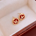 Detail of vintage red enamel heart earrings with gold butterfly and zircon stone - Golden Butterfly Red Lacquer Seal (70#)