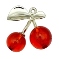 DIY cherry fruit charm with vibrant red spheres and metal leaves for jewelry making - 1Pc KC Gold Transparent Red Resin 3D Double Leaf Cherry (29x28mm)