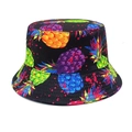 Close-up of colorful graffiti pineapple print and stitching on black canvas bucket hat - M (56-58cm) / Black