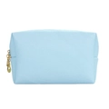 Borsa da trucco quadrata azzurra in pelle PU a grana incrociata con zip dorata - Piccolo / Acqua