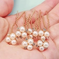 5-piece gold hair pin set with white pearls and sparkling rhinestones for bridal styling - Minimalist Artificial Pearl Rhinestone Style (HS-J3281G) / 6Pcs/Set / Gold