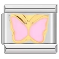 DIY modular bracelet charm featuring a pink enamel butterfly with golden trim - 0192-pink Butterfly With Phnom Penh