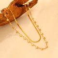 Collier double rang en acier inoxydable doré 18k avec pendentifs étoiles pour femme - Collier à Lame Double Couche Étoile Dorée (T310)