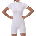 Body de yoga blanco acanalado de manga corta con cremallera frontal y cuello alto - S / Blanco