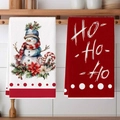 Christmas snowman and red Ho-Ho-Ho kitchen towels hanging on a rustic wooden shelf - Snowman and Red Polka Dot Style (MJBT66-69) / 2 Pieces/Pack (40*60cm)