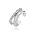 Detail of silver-colored double ear cuff with polished finish and micro-set cubic zirconia - Style F / White Gold