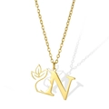 Gold plated stainless steel necklace featuring a creative letter N face profile pendant - Letter N