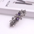 Vintage silver ponytail clip with purple crystal floral design and spring hair clamp - Retro Floral - Deep Purple(10)