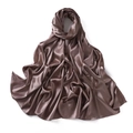 Detailed view of bronze satin silk scarf showing soft folds and lustrous fabric texture - Latte