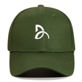 Dark green cotton baseball cap with white geometric embroidery and curved brim design - Adjustable / Green