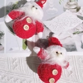 Handmade wool felt Santa Claus ornament with red fleece and wooden button details - Red Santa Claus / Red