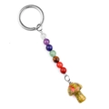 Colorful chakra gemstone key ring with polished natural crystal mushroom pendant accessory - Unakite