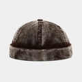 Detail of vintage ribbed corduroy texture and rolled edge on brown docker hat - Adjustable / Dark Brown