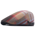 Adjustable retro plaid flat cap with colorful tartan pattern and leather rear strap - Adjustable / Khaki Plaid
