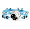 Detail of blue braided bracelet featuring Yin Yang pendant with dragon and phoenix motifs - Dragon Totem Light Blue Pair