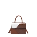 Brown crocodile texture and white leather patchwork handbag with shoulder strap - Brown